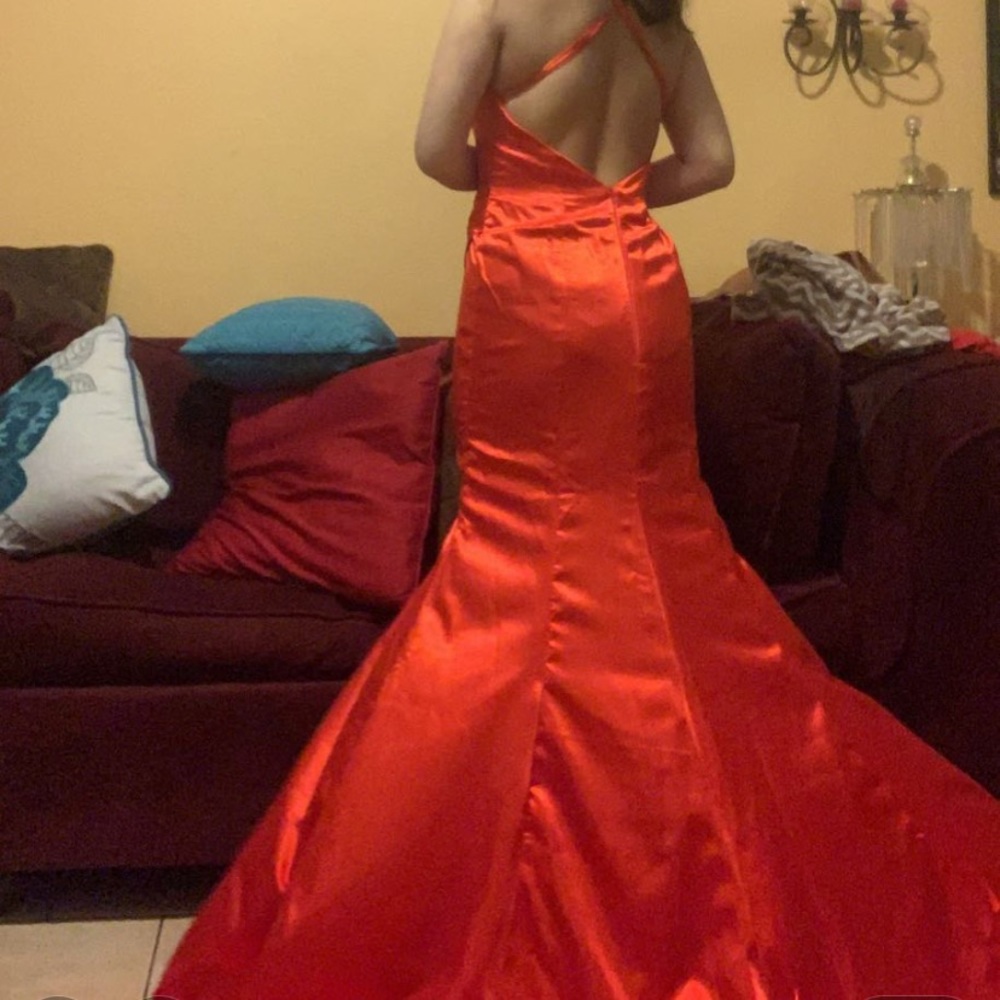 Red satin prom dress